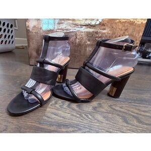 Sarto by Franco Sarto Easton Black Leather Architectural Block Heel Sandals 7.5M